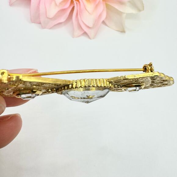 Vintage 1928 Victorian Revival Bow Brooch Openwork Gold Tone Romantic Lace Girly - Picture 5 of 9